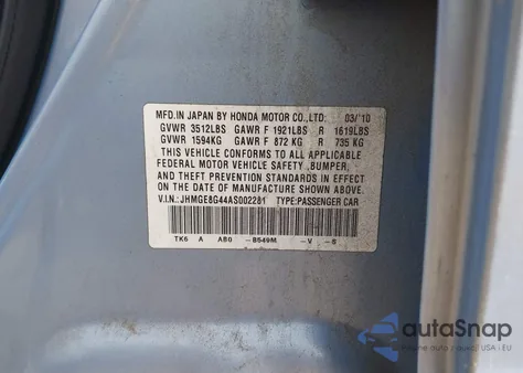 2010 Honda Fit Sport из США, поврежденный, VIN JHMGE8G44AS002281